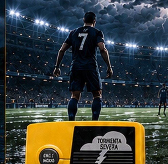 Estadio deportivo bajo cielo de tormenta