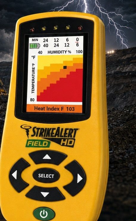 StrikeAlert HD Field mostrando índice de calor en pantalla